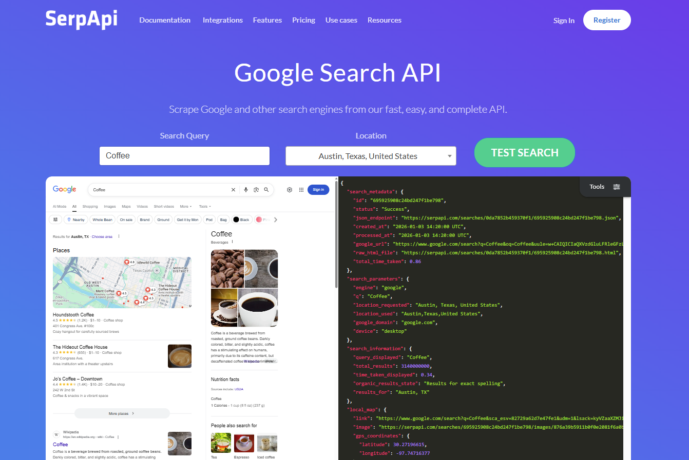 SerpApi's homepage