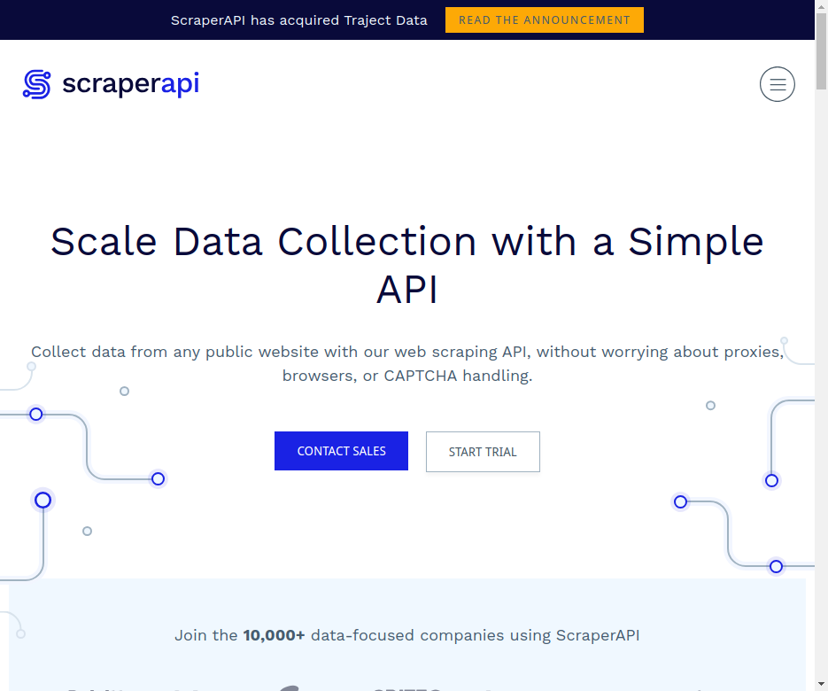 ScraperAPI 홈페이지